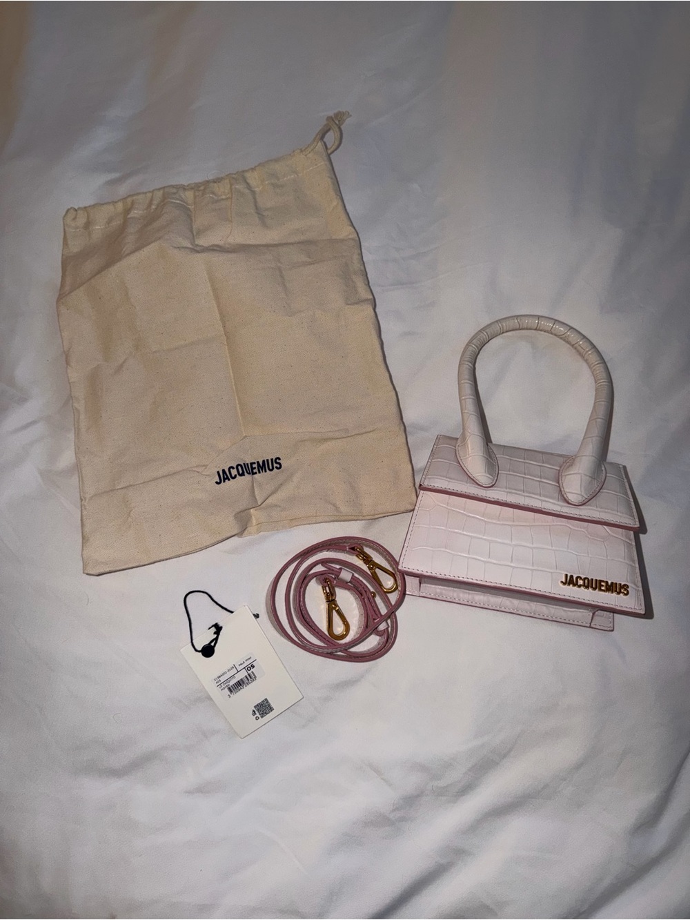 Jacquemus Pale Pink Croc-Embossed Le Chiquito Moyen Top-Handle Bag